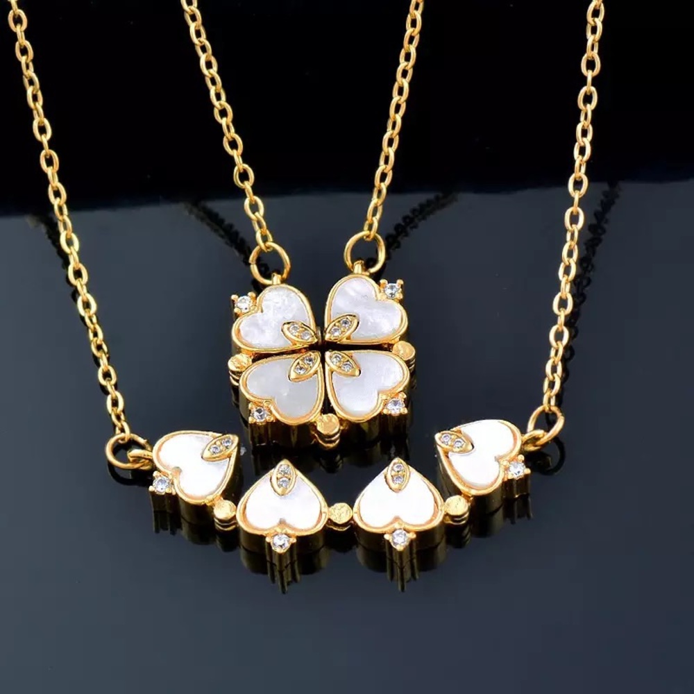 💎 NEW 14K Gold Plated Diamond/ Mother-of-pearl Heart Necklace